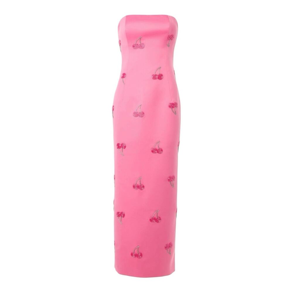 Leo Lin Rayna Pink Cherry Embellished Bustier Strapless Maxi Dress